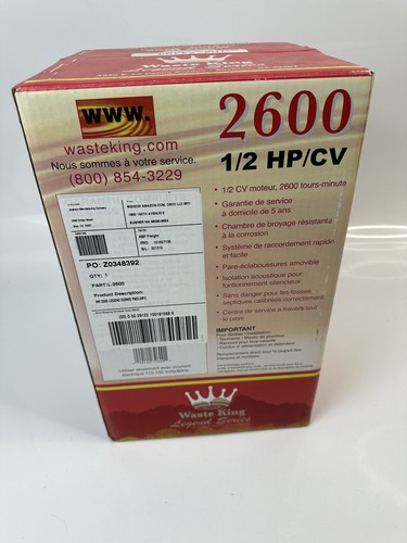 Waste King 2600 1/2 Hp Removable Splash Guard Corrosion Resist 2600 Rpm See Desc - Picture 3 of 9
