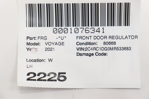 2020 - 2025 CHRYSLER VOYAGER FRONT LEFT DOOR WINDOW REGULATOR W/ CARRIER OEM - Picture 16 of 16