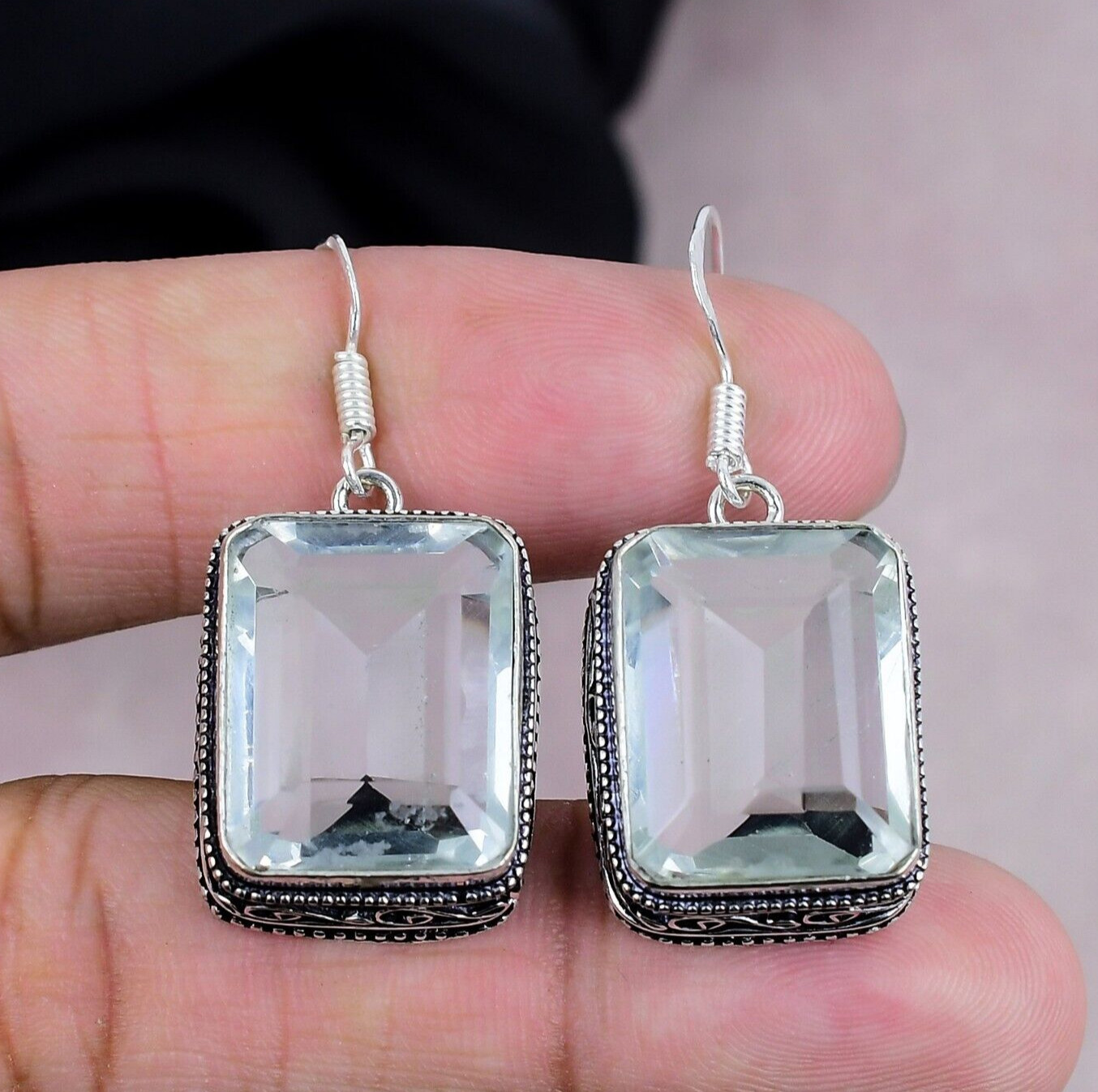White Topaz Gemstone Dangle Earring 925 Sterling Silver Earring Handmade Jewelry