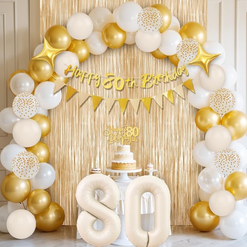 80th Birthday Decorations for Women Sand White Gold 80th Birthday Balloons wi... - Picture 3 of 8