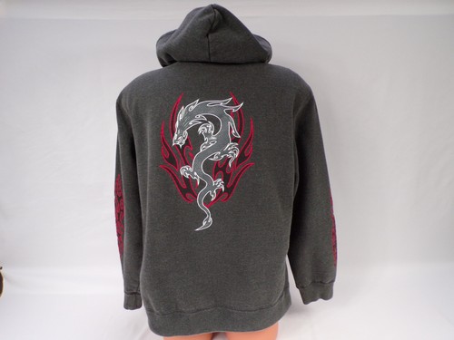 Vintage Dragon Flame Graphics Hooded Sweatshirt Mens Medium Sonoma Jean Co H22 - Picture 5 of 9