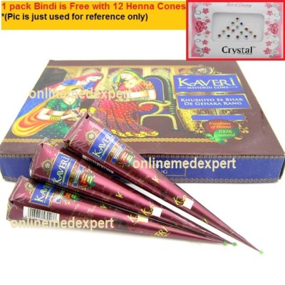 24 Natural Herbal Kaveri Henna Temporary Mehandi Tattoo Cones Body Art + 2 Bindi