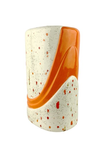 Vintage 1980s Pantone Lines Orange Speckled Ceramic Oval Vase - Picture 10 of 10