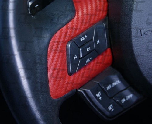 Mustang 2015-2022 cubierta de calcomanía de acento de acento de volante rojo fibra de carbono - Imagen 2 de 3