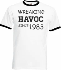 42nd Birthday Gifts Presents Year 1983 Unisex Ringer T-Shirt Wreaking Havoc