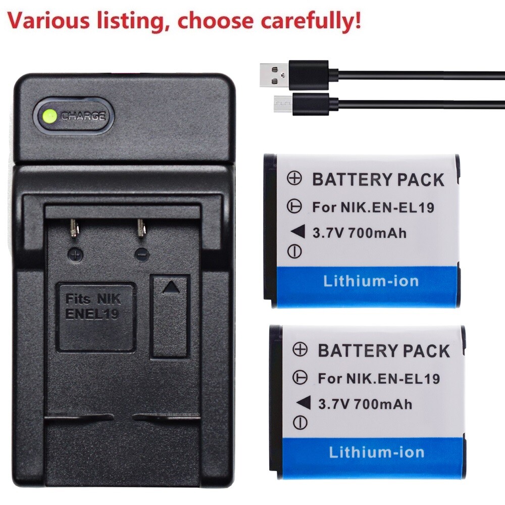 Battery or USB Charger for Nikon EN-EL19 Coolpix S3100 S3200