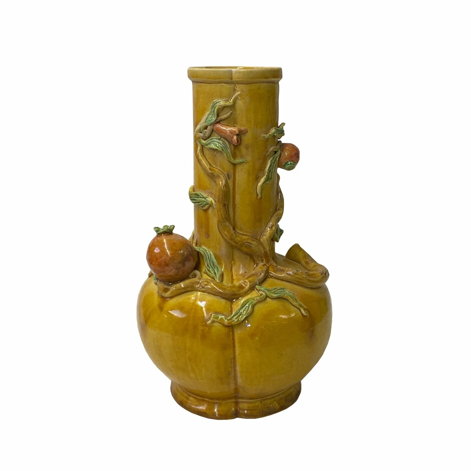 Handmade Chinese Ceramic Distressed Yellow Peach Theme Vase ws1768