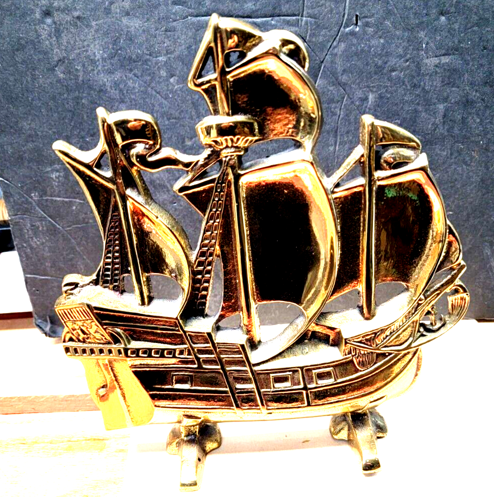 VINTAGE BRASS CAST DOORSTOP OF A SPANISH GALLEONREALLY NICE eBay