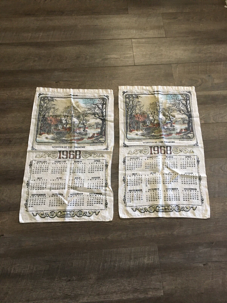 1968 Calendar New York Winter in the Country Linen History Art Deco | eBay