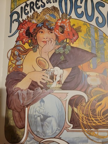Vtg Bieres de la Meuse Poster Art of Alfons Maria Mucha 1900's 15” Unframed - Picture 2 of 7