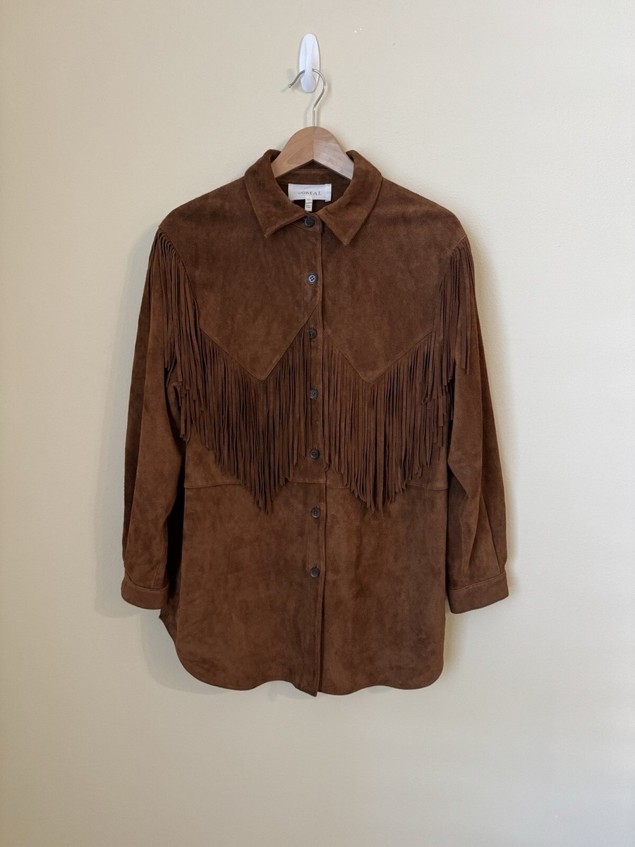 【nokcha】real suede rich jacket The Great. The Suede Fringe Shirt Jacket Cognac Brown Size 0