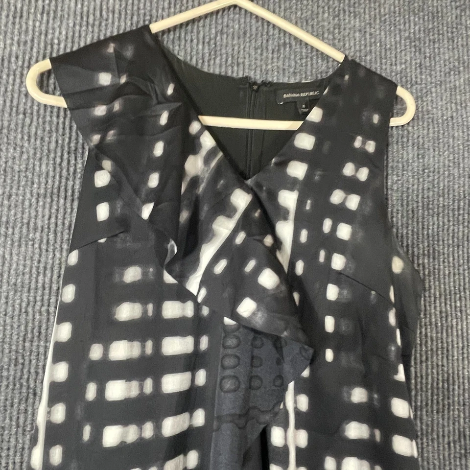 Banana Republic Dress Womens 8 Black Lined Ruffle AOP Sleeveless Zip Up Flow - Image 3 of 4