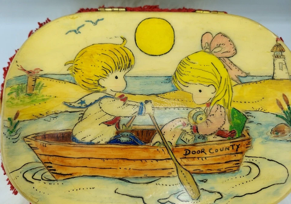 1972 Door County 威斯康星州怀旧手绘木制篮子钱包 — 第 4/4 张图片