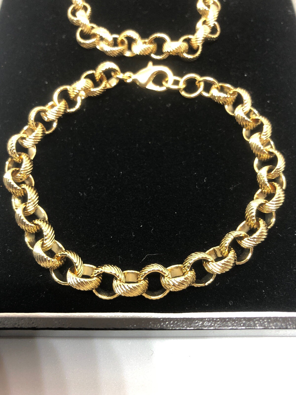 18 ct Gold Filled Solid Lined 8mm Belcher Chain Necklace Bracelet Set
