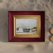 Antonio MIGLIARDI (1913-1985) Marine "Fishermen's Boats Village" Oil On Wood