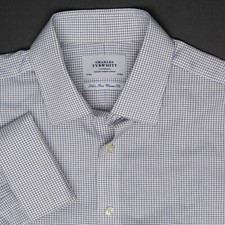 Charles Tyrwhitt Mens Dress Shirt 17/35 White Blue Graph Check French Cuff