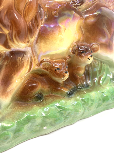Vintage Lion and Cub Lusterware Planter Vase Japan Rare - Picture 4 of 12