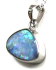 Solid 18K White Gold Natural Boulder Doublet Opal Pendant Xmas Lady Gift