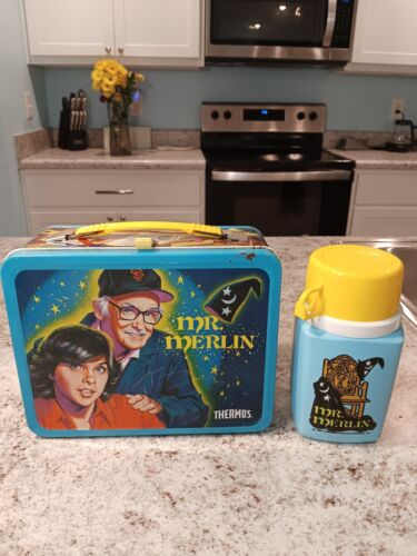 1982 Mr Merlin Lunch Box & Thermos * Vintage * Lunchbox kit pail tin