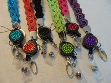 Lanyard Key ring clip ID Badge Documents flower stone center pull string