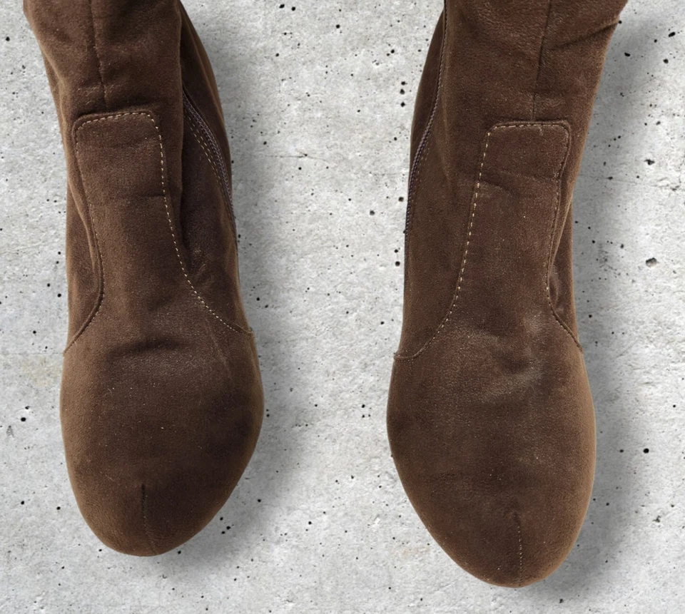 Anne Michelle Knee High Boots Sz 9 Brown Faux Suede Upper Faux Fur Inner 4" heel - Image 2 of 4