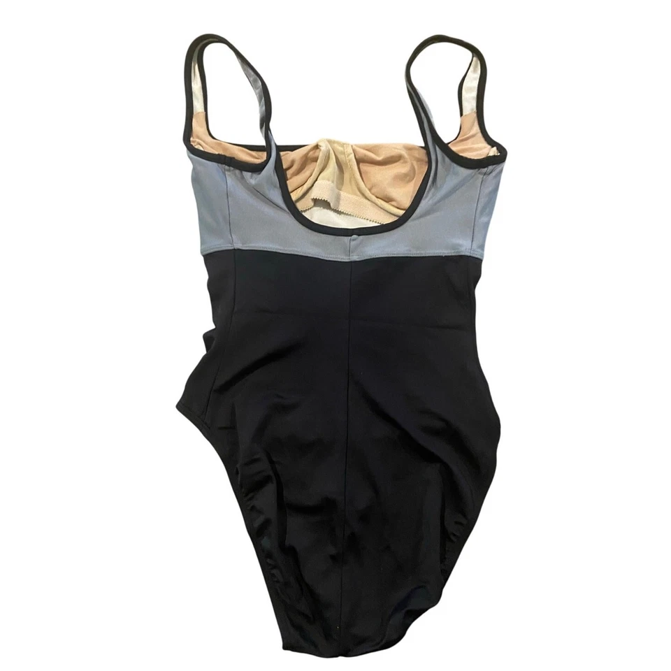 Traje de baño vintage Anne Klein 1 pieza gris negro cuello cuadrado sujetador con aros talla 6 Foto 2 de 4