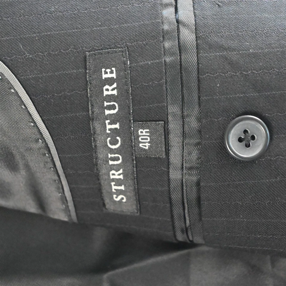 Vtg Structure 40R 34x30 Black Stripe Y2K Baggy Mens Jacket Pants Suit - Image 4 of 4