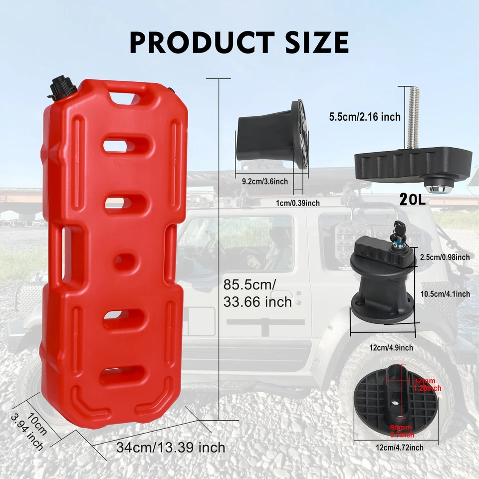 Recipiente de gás 20L 5 galões reserva tanque de lata de combustível + trava de 2 peças para Jeep SUV ATV - Imagem 2 de 4