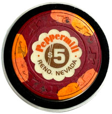 Casino Chip Peppermill $5 Reno Nevada-Tropicana Legends Hall of Fame Museum