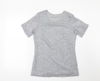 Getragene graue geblümte Basic Damenbluse Größe 8