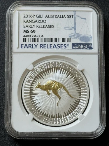 2016 P Australia GILDED Gilt Silver Kangaroo NGC MS 69 ER 1oz Coin w/OGP