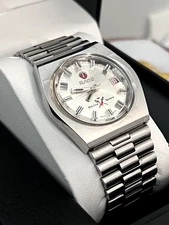 Rado Golden Sabre Mens Steel Vintage Rare Watch Day Date Silver Dial  Automatic