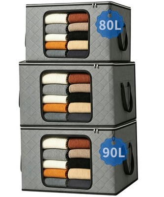 3 Pack 80L&90L Clothing Storage Bags,Under bed storage,With Mesh Windows
