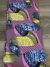 African Pink Blue Yellow Print Wax Print Ankara Wax Fabric 6 yards