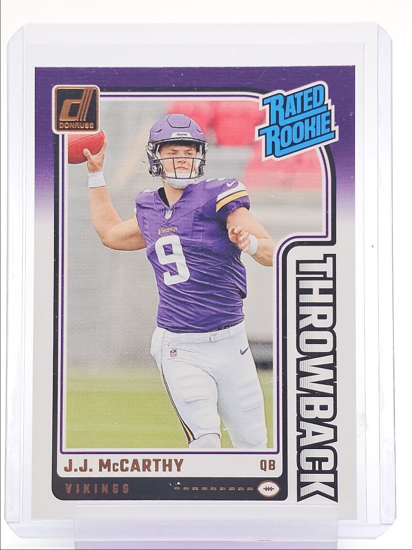J.J. MCCARTHY 2024 DONRUSS THROWBACK RATED ROOKIE VIKINGS #2 C RC Q4832