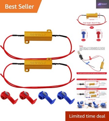 2er Pack 50W 8Ohm Lastwiderstände mit Quick Clips für zuverlässige Kfz LED Befestigung
