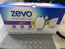 Zevo Flying Insect Trap Starter Kit 2 Pack Indoor Use 24/7 Catch- 6 cartridges 