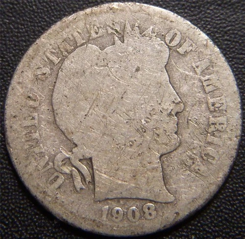 1908-O Barber Dime - Majority of the Major Details Are Distinctly Outlined