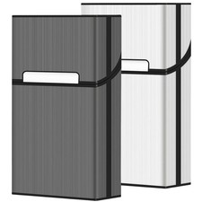 2 Pack Magnetic Cigarette Case, 20 Holder, Metal Plastic Gray Silver