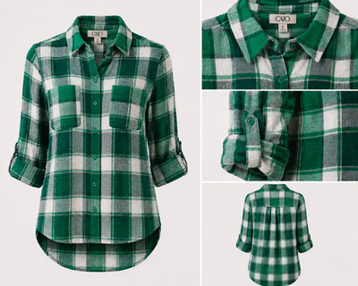 NWT Cato Textured Green Plaid Relaxed Fit Pocket Button Front Shirt