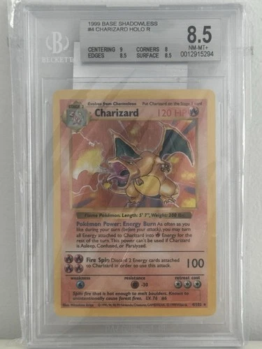 1999 Pokemon Base Set Shadowless #4 Charizard Holo Rare BGS 8.5 NM-MT+