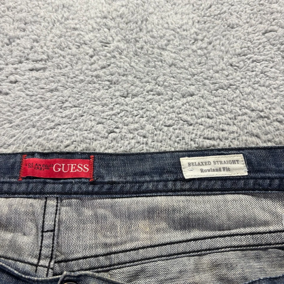 Guess Jeans Mens 38x32 Blue Dark Wash Cotton Relaxed Straight Rowland Baggy - Image 3 of 4