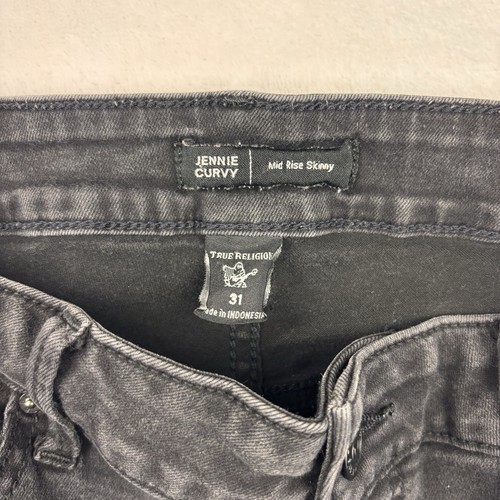True Religion Womens Black Denim Mid Rise Jennie Curvy Skinny Jeans Size 31 - Picture 5 of 10