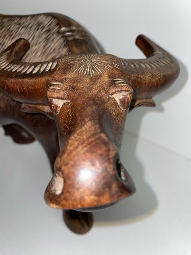 Hand Carved Large Wooden Water Buffalo Sculpture Original - Picture 4 of 14