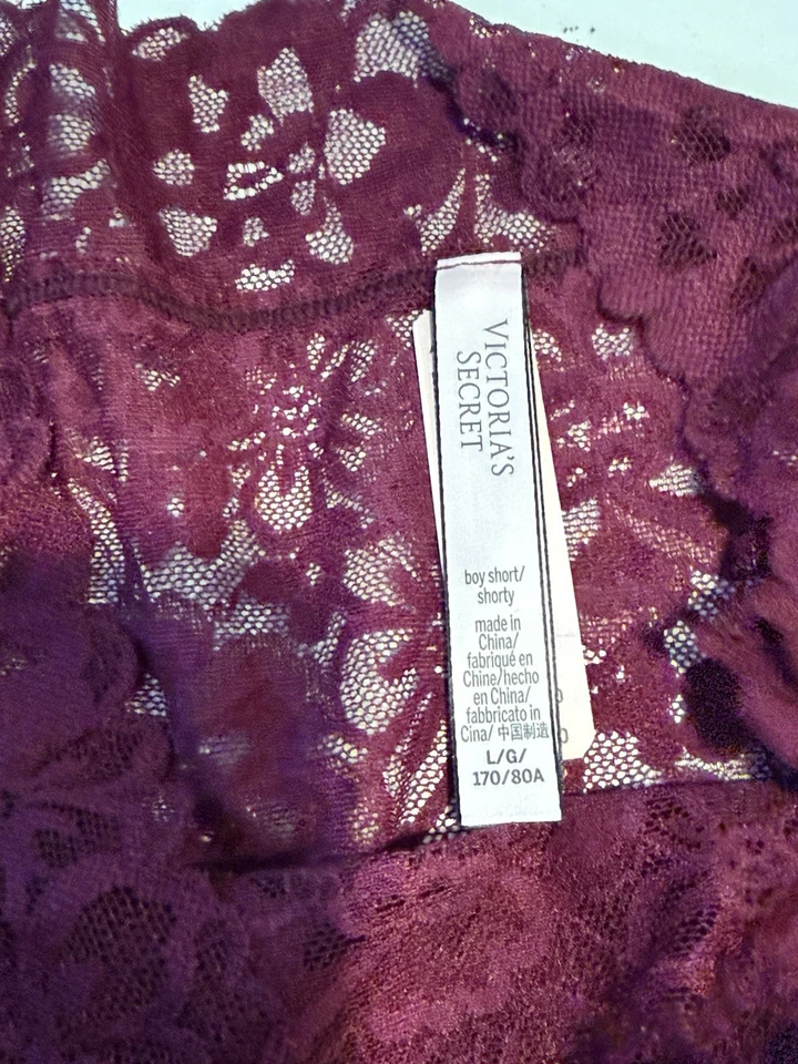 NUEVO CON ETIQUETAS Bragas Cortas Victoria's Secret Vintage Granate Encaje Transparente Niño L Foto 4 de 4