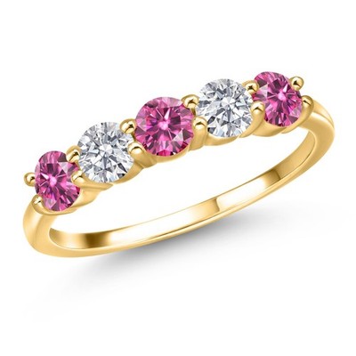 18K Yellow Gold Plated Silver Ring Pink Moissanite and Lab Grown Diamond (1.23