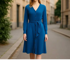 NWT $138 ELIZA J BUTTON FRONT BELTED SWEATER DRESS TEAL SMALL Stretch