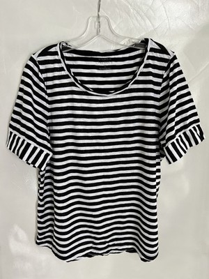 Talbot's Tee Black & White Metallic Thread Striped T-Shirt Size 1X