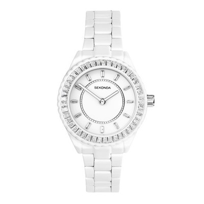 Sekonda 34mm Margot Damenuhr mit weißem Stein besetztem Zifferblatt Modell 40687