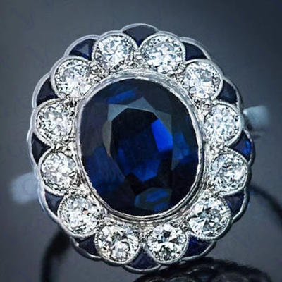 #ad 2.40Crt Oval Cut Natural Blue Sapphire and Diamond 14K White Gold Ring $300.16